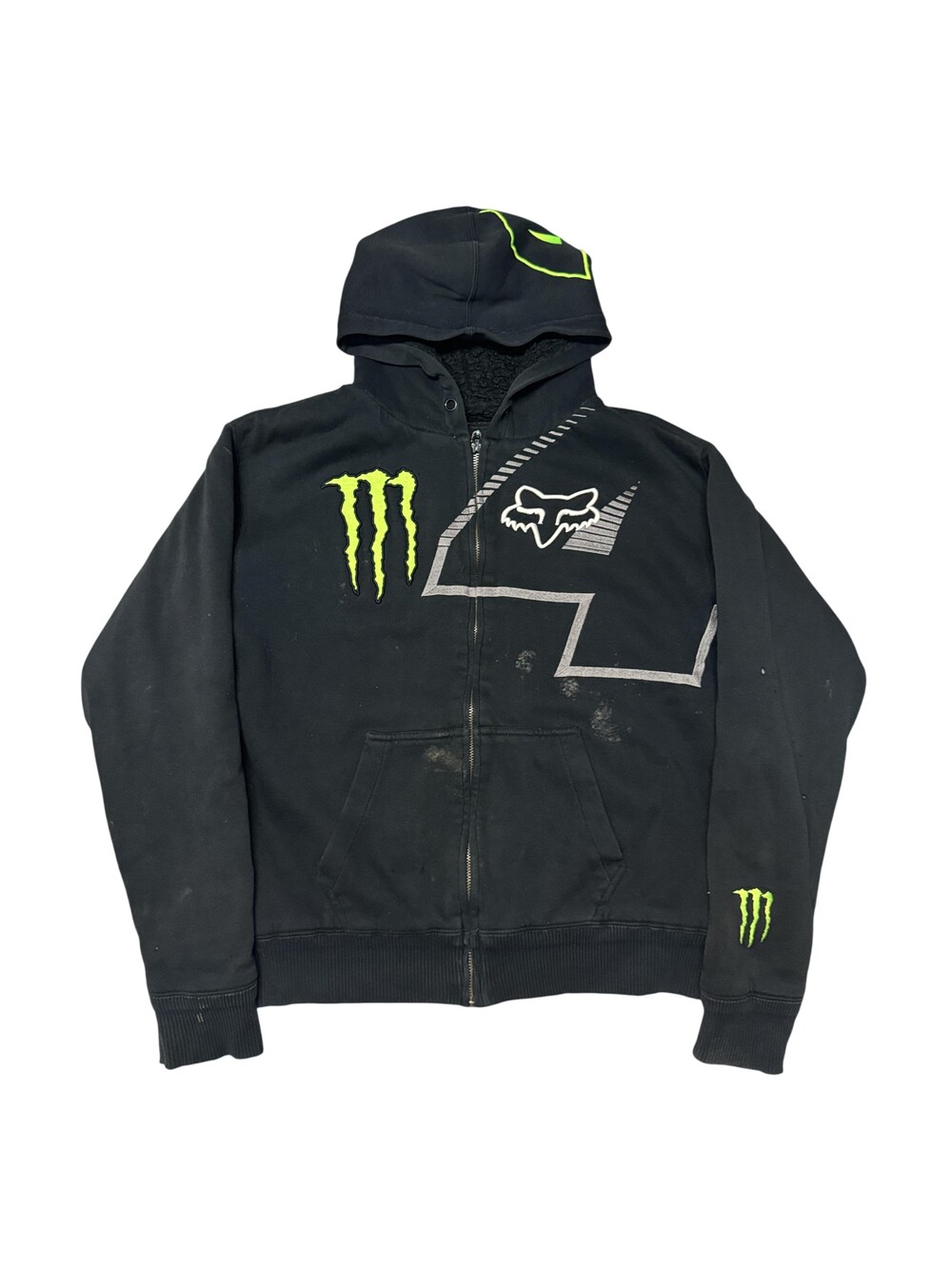 Fox Racing Hoodie Sweatshirt Mens Large Black Fleece Full Zip Monster Energy